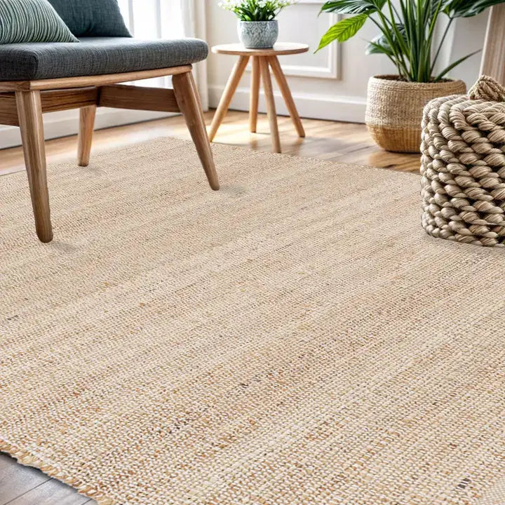· REDEARTH · Jute Cotton Area Rug - 9'x12' Rectangular Rug, Sustainable Handwoven, Non-Shedding, Soft & Durable – Reversible, Neutral Tones for Home Décor in Living Room, Dining Room, Bedroom