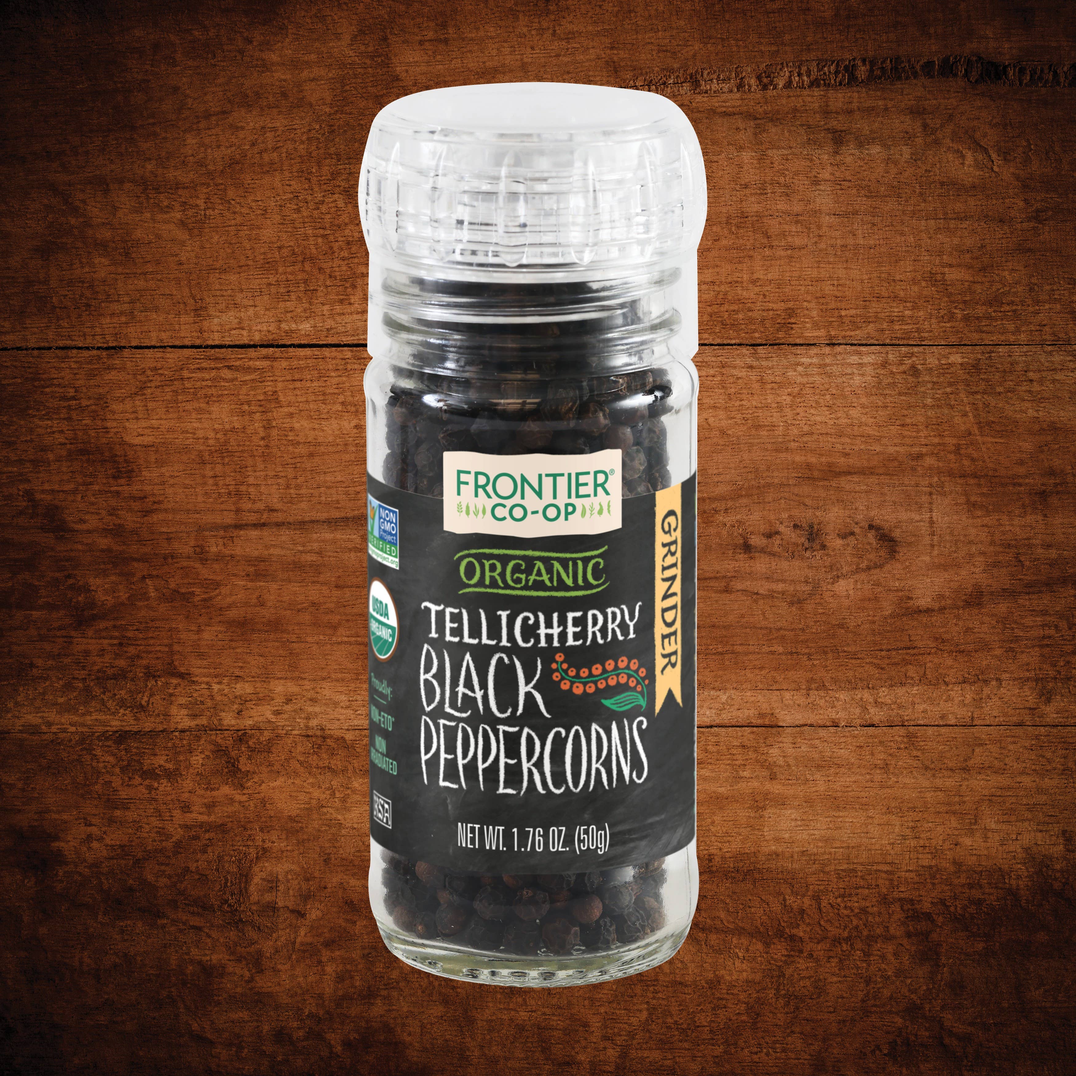 Tellicherry Black Peppercorn Grinder, Organic, 1.76 Oz.