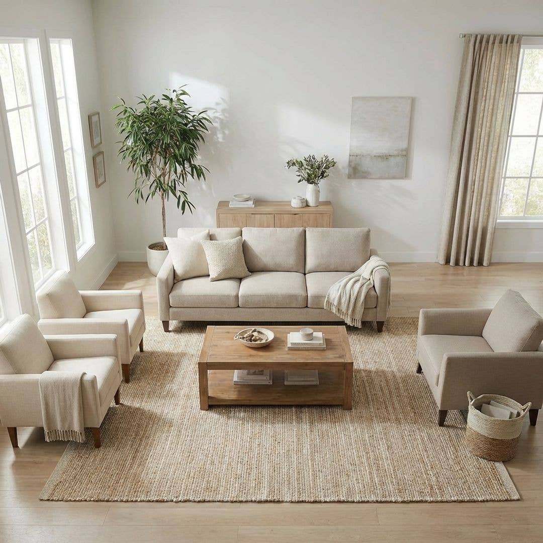 · REDEARTH · Jute Cotton Area Rug - 9'x12' Rectangular Rug, Sustainable Handwoven, Non-Shedding, Soft & Durable – Reversible, Neutral Tones for Home Décor in Living Room, Dining Room, Bedroom